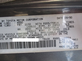 1991 TOYOTA TRUCK GRAY XTRA 2.4L MT 2WD Z16549